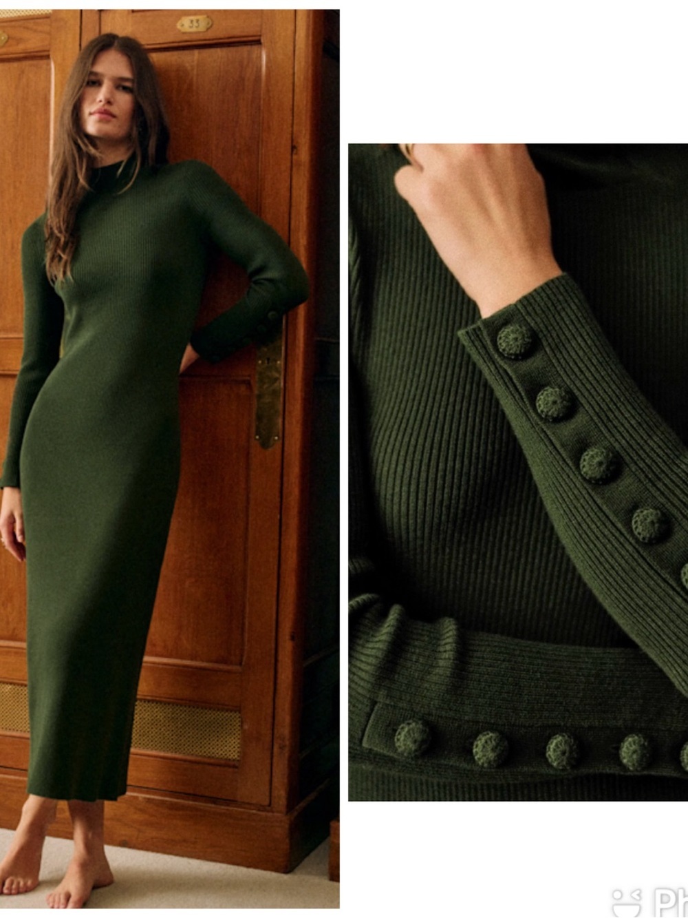 NEW Sezane Hillary Knit Dress Epicea Green Size XS